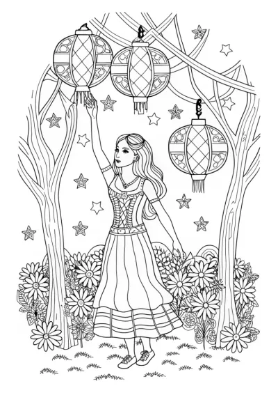 Barbie at the Festival of Lights Coloring Page