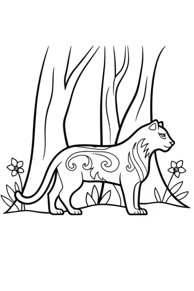 Mystical Black Panther Guardian Coloring Page