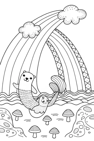 Rainbow River Adventure Coloring Page