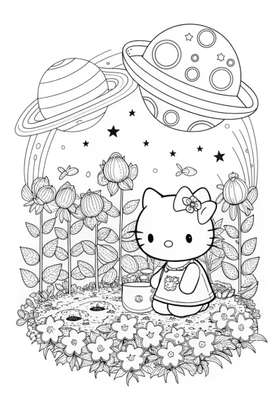 Hello Kitty’s Cosmic Garden Adventure Coloring Page