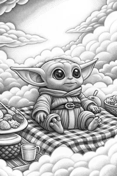 Baby Yoda’s picnic in the sky