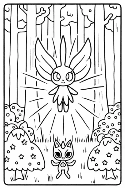 Celebi and Xerneas Coloring Page