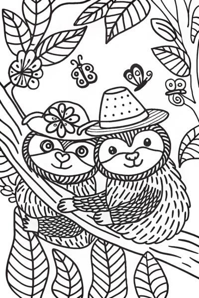 Snuggly Sloths and Their Cozy Canopy Coloring Page