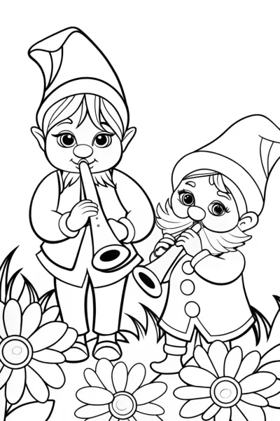 Gnomes playing flower instruments
