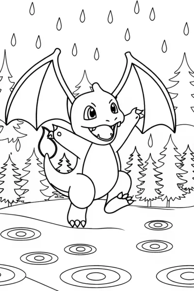 Charizard’s Gentle Rain Dance Coloring Page