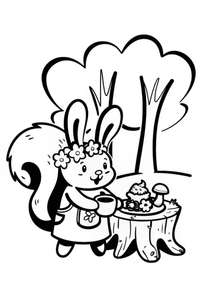Whimsical Woodland Tea Party Coloring Page