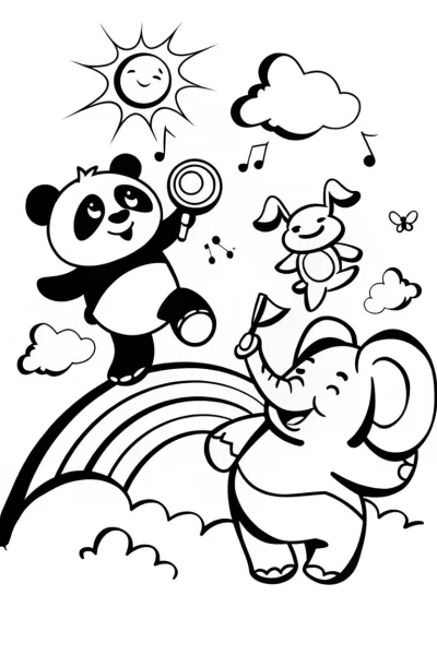 Rainbow Adventure Parade Coloring Page