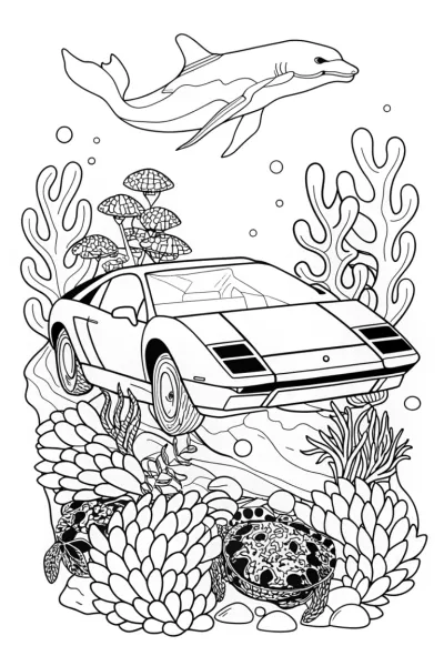Lamborghini Adventure Underwater Coloring Page