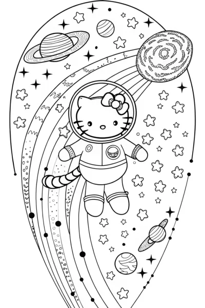Hello Kitty’s Starry Night Adventure Coloring Page