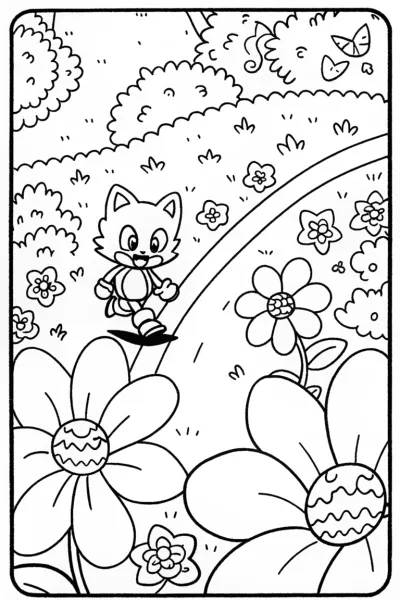 Tails’ Garden Adventure Coloring Page