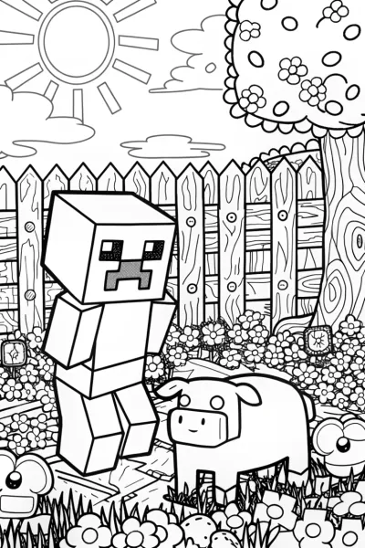 Creeper’s Colorful Garden Adventure with a Friendly Pig!