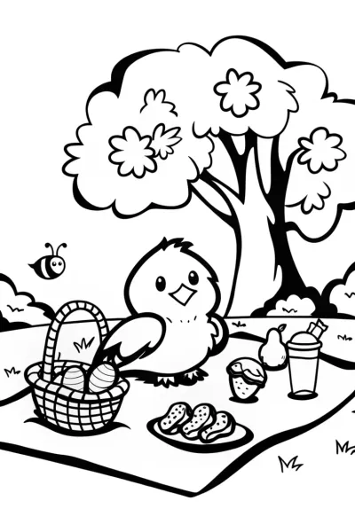 Chick’s Delightful Picnic Adventure Coloring Page