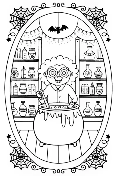 The Enchanted Halloween Lab Coloring Page