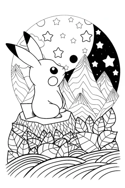 Pikachu stargazing on a mountain
