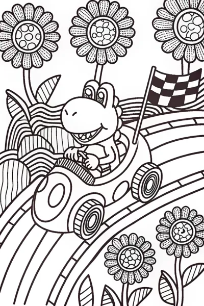 Yoshi’s Adventure in the Mushroom Kingdom Coloring Page