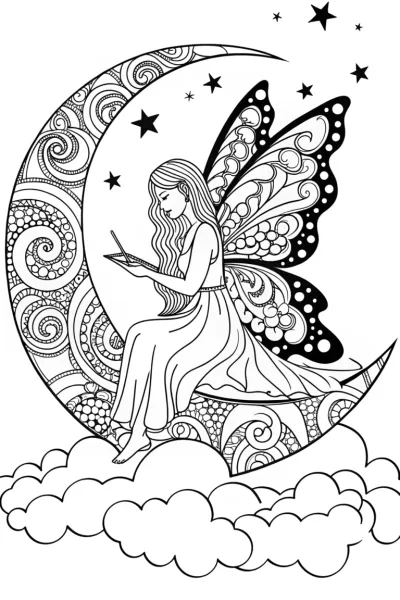 The Starry Night Fairy Dreamer Coloring Page