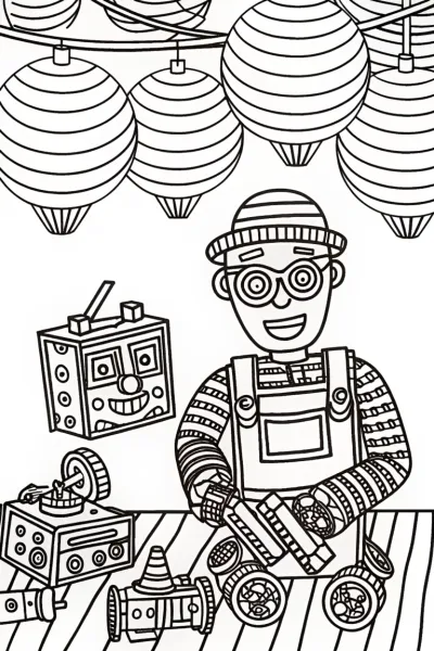 Blippi’s Magical Toy Workshop Coloring Page