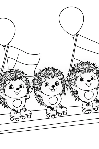Hedgehogs roller skating parade
