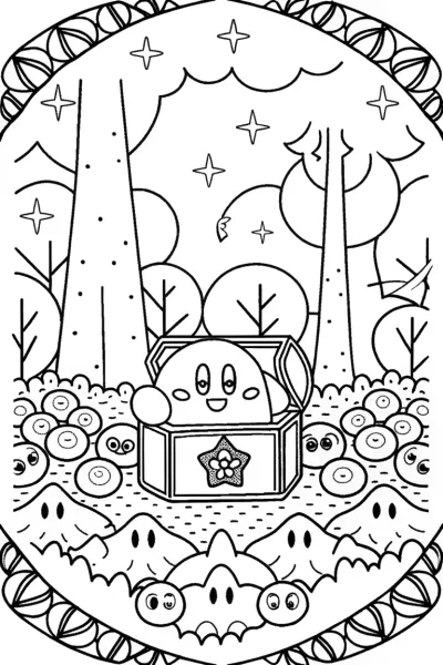 Kirby’s Enchanted Treasure Hunt Coloring Page