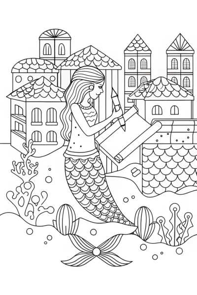 Mermaid architect designing cities
