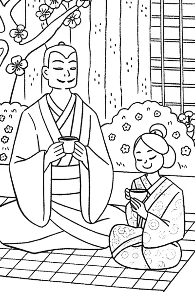 Demon Slayer’s serene tea moment coloring page