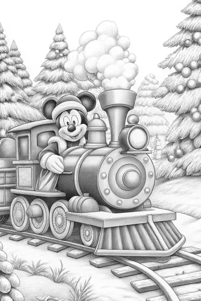 Mickey Mouse on a Christmas train