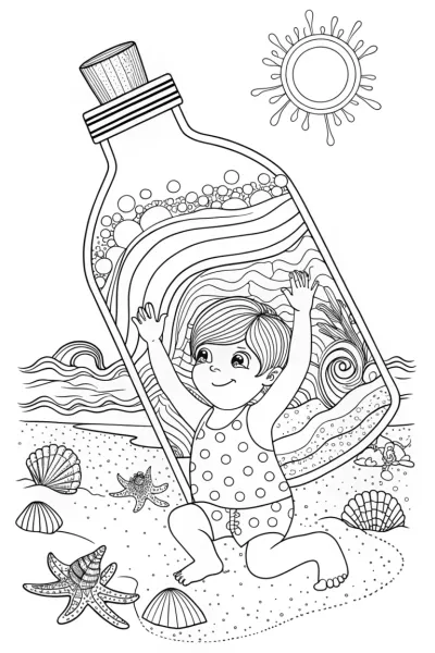 The Rainbow Message in a Bottle Coloring Page