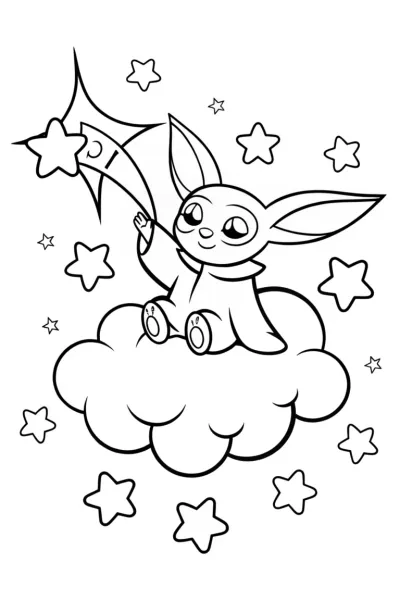 Baby Yoda’s Dreamy Cloud Adventure Coloring Page