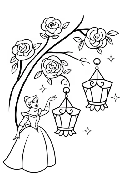 Belle and the Beast’s Enchanted Lanterns Coloring Page
