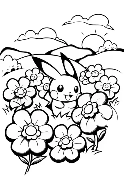 Pikachu’s Garden Surprise Coloring Page