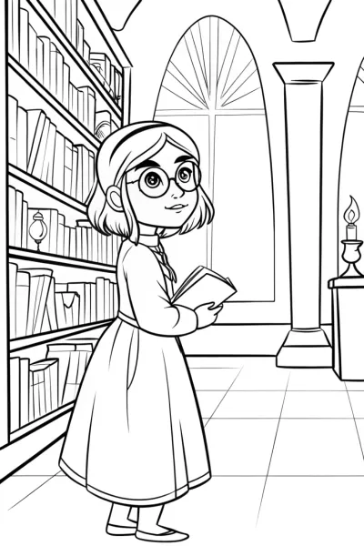 Mirabel exploring a magical library