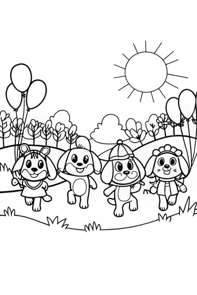 Puppies on parade through the park