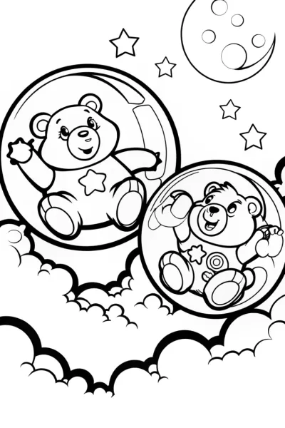 Care Bears in a Dreamy Bubble World Coloring Page