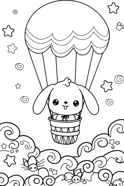 Cinnamoroll’s Cloudy Balloon Journey Coloring Page