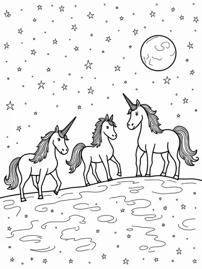 Unicorns navigating a celestial maze