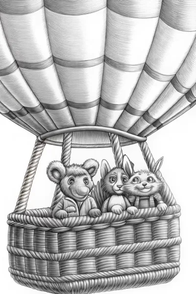 Animals on a hot air balloon