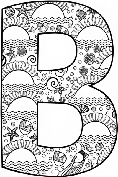 Beach Party Letter ‘B’ Coloring Page