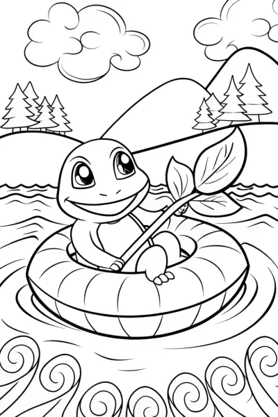 Charmander’s Leaf Raft Adventure Coloring Page