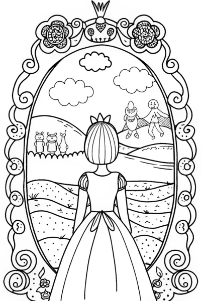 The Princess and the Enchanted Mirror Coloring Page