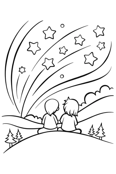 Whimsical Star Gazers Coloring Page