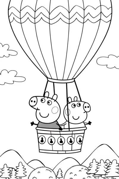 Peppa Pig’s Magical Hot Air Balloon Adventure Coloring Page