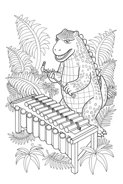 Godzilla’s Musical Jungle Jam Coloring Page