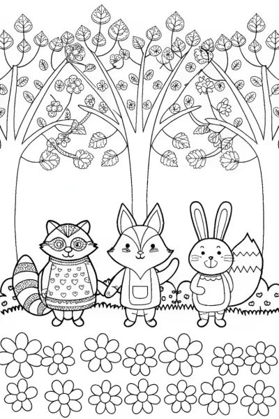 Easter Parade of Woodland Creatures Coloring Page