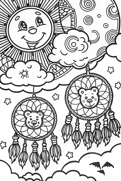 Care Bears in a Cloudy Dreamscape Coloring Page