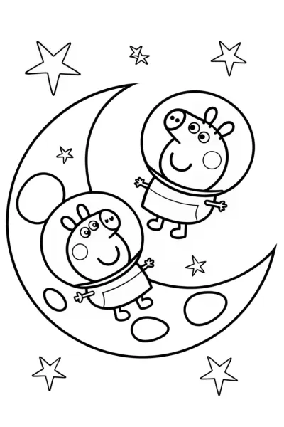 Peppa Pig and George’s Cosmic Quest Coloring Page