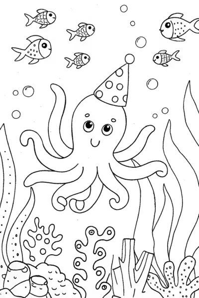 Underwater Summer Adventure with Octopus and Dolphin