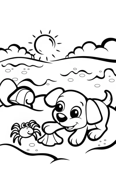 Puppy Pals at the Beach Coloring Page