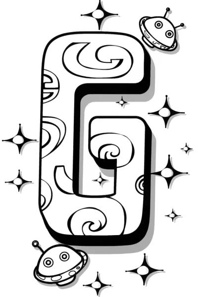 Adventurous Letter ‘G’ in Outer Space Coloring Page