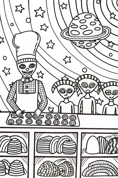 Goku’s Cosmic Bakery Adventure Coloring Page