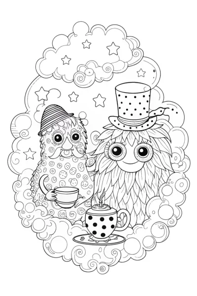 Monster Tea Party in the Sky Coloring Page